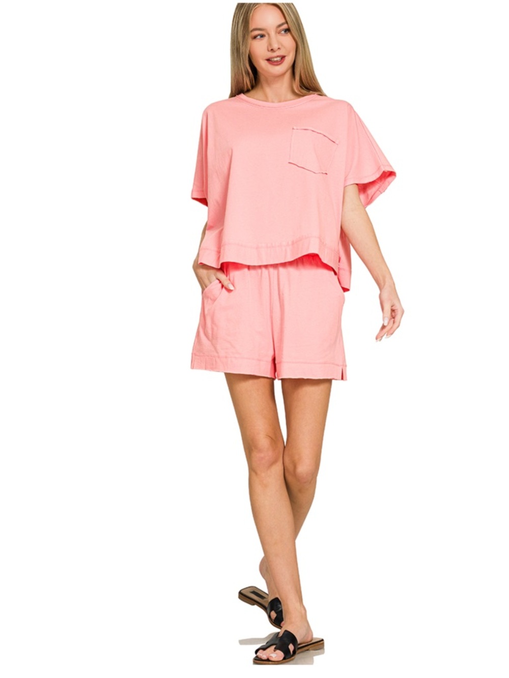 108. ☀️EXPOSED SEAM BOXY TOP & SHORTS SET in pink